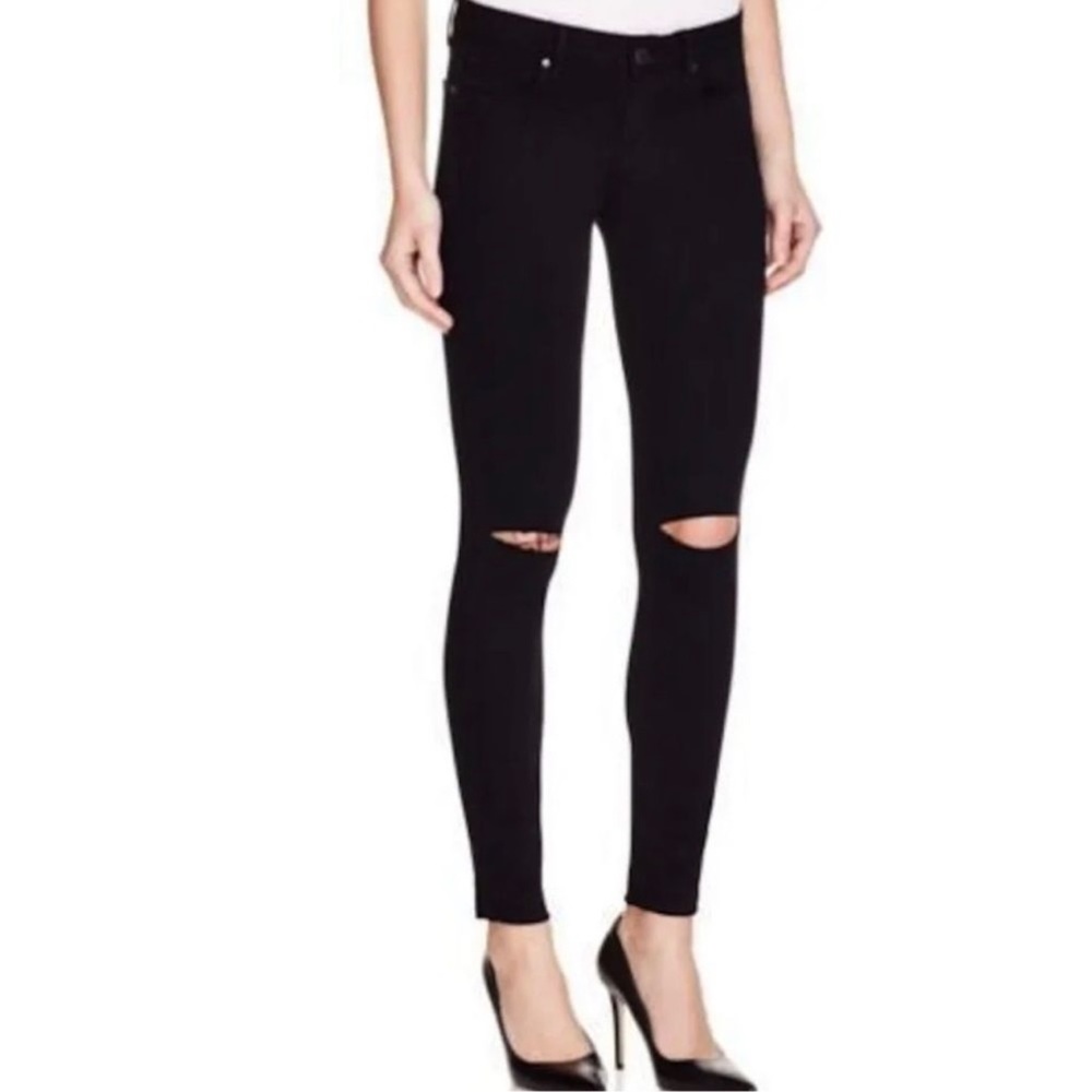 New Paige $169 Verdugo Skinny Faded Black Jeans with Knee Slits Size 24